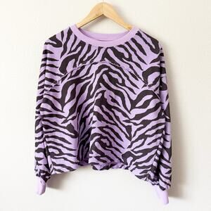 SUNDRY | Femme Zebra Sweatshirt Purple Black Animal Print Cropped | Size Medium